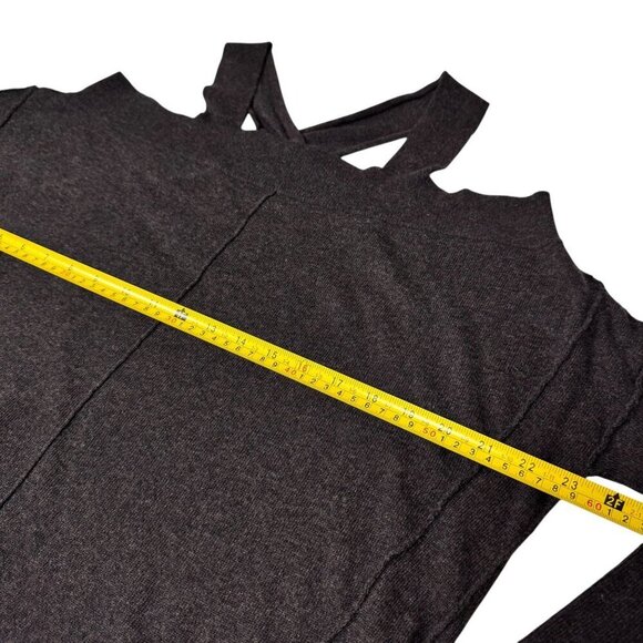 All Saints Sweater Sz.6 Dark Brown Knit Cold Shoulder Grunge Off Shoulder Y2K - Picture 7 of 11